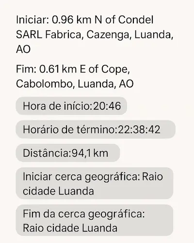Rota de um GPS de carro em Angola